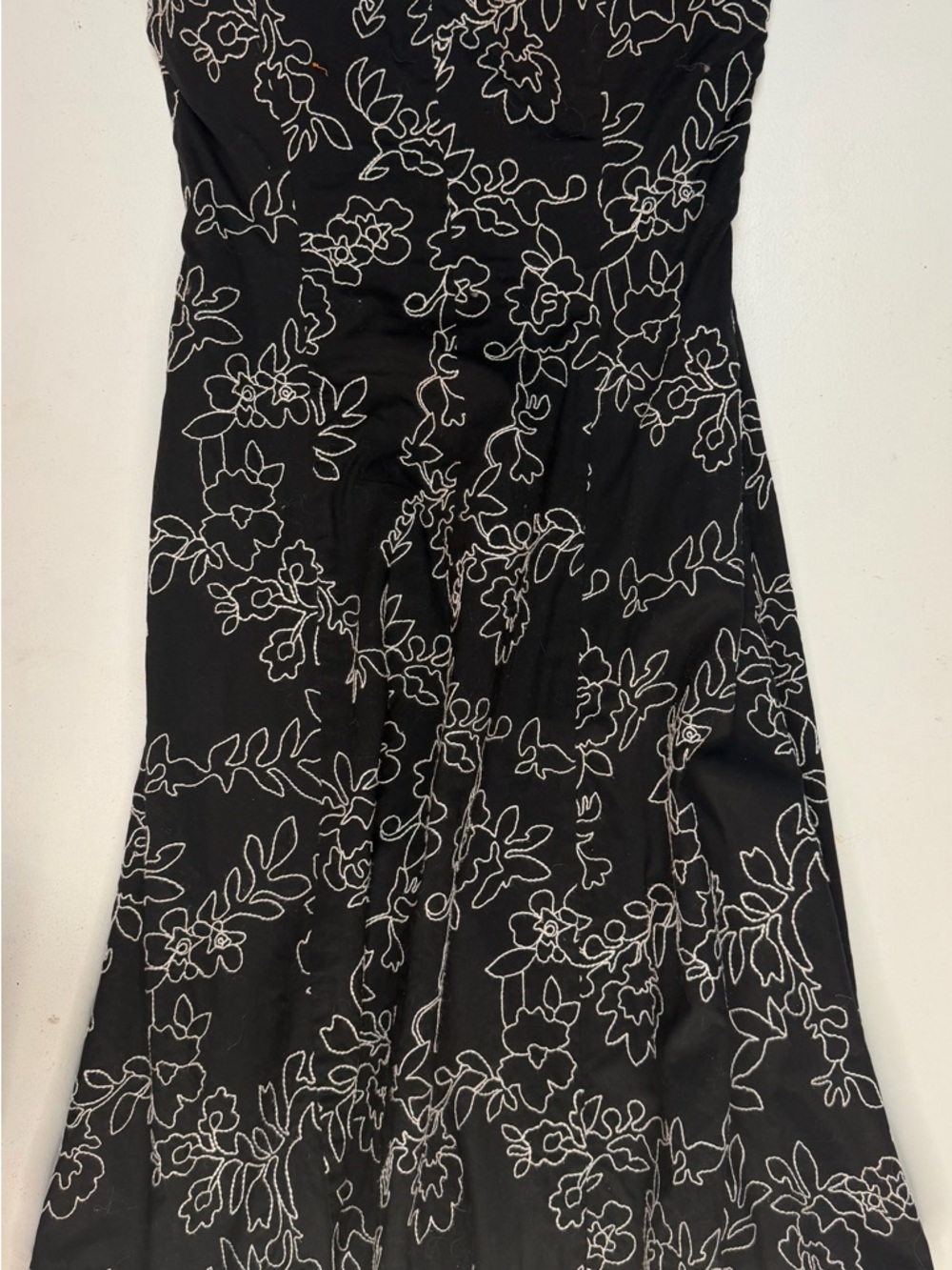 White House Black Market Black Strapless Dress with White Floral Stitching